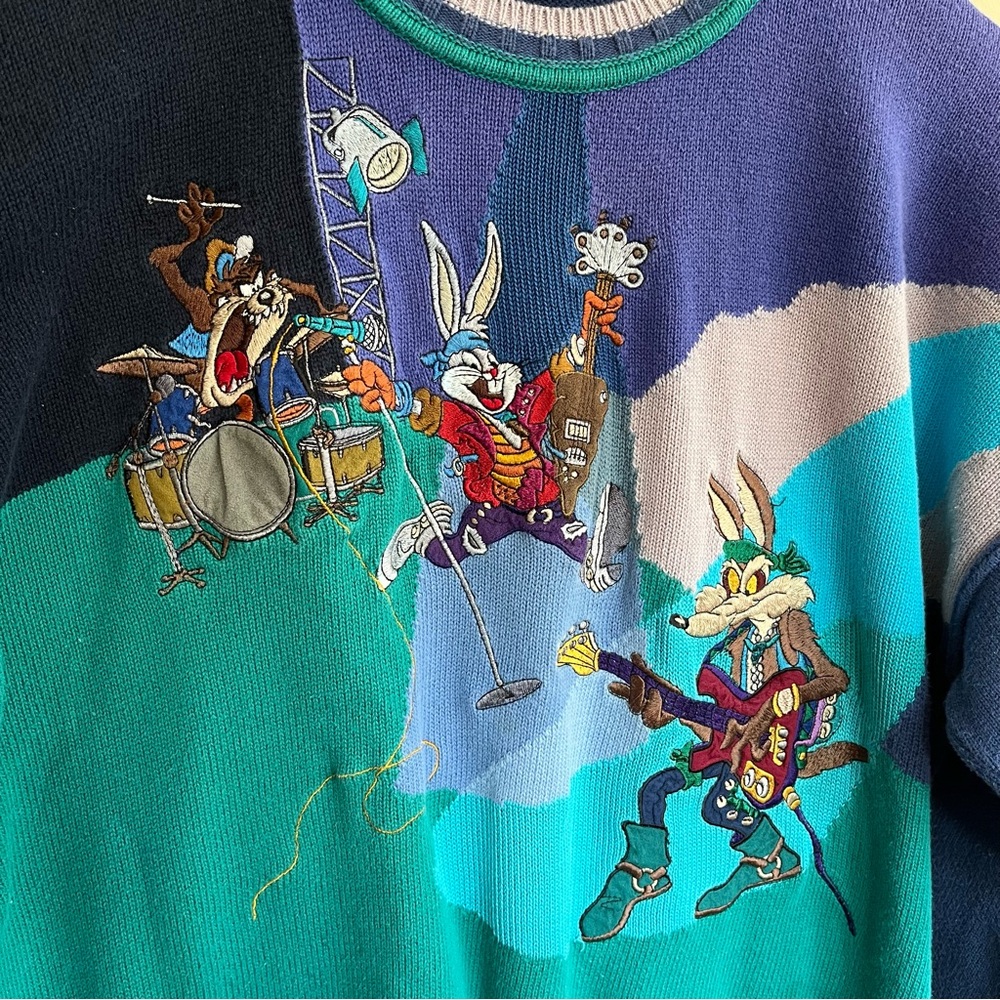 Vintage Looney Tunes Limited Edition Sweater Bugs Bunny Wile E Coyote Band L - Picture 3 of 9
